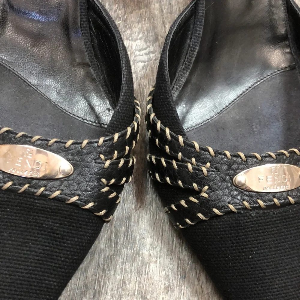 Vintage FENDI Selleria Series Logo Plate Mule Heels (rare) - Picture 3 of 11